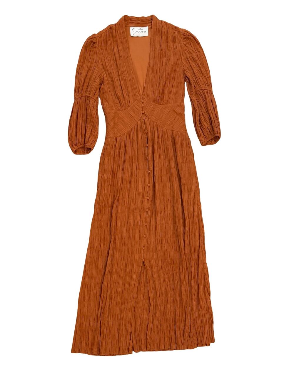 Sisters Boutique Rust Orange Textured Button Front Maxi Dress